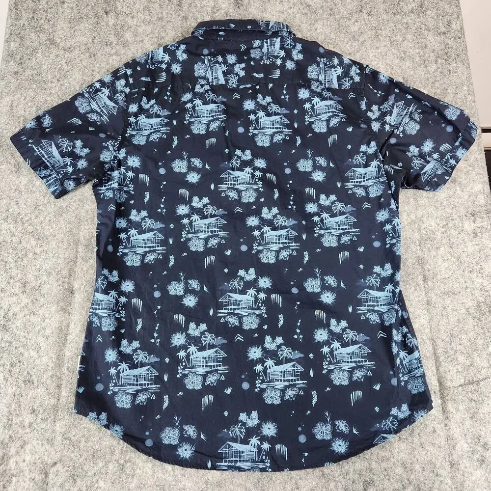 7 Diamonds Shirt Mens XL Blue Lake House Floral All Over Print Palms‎ La Villa